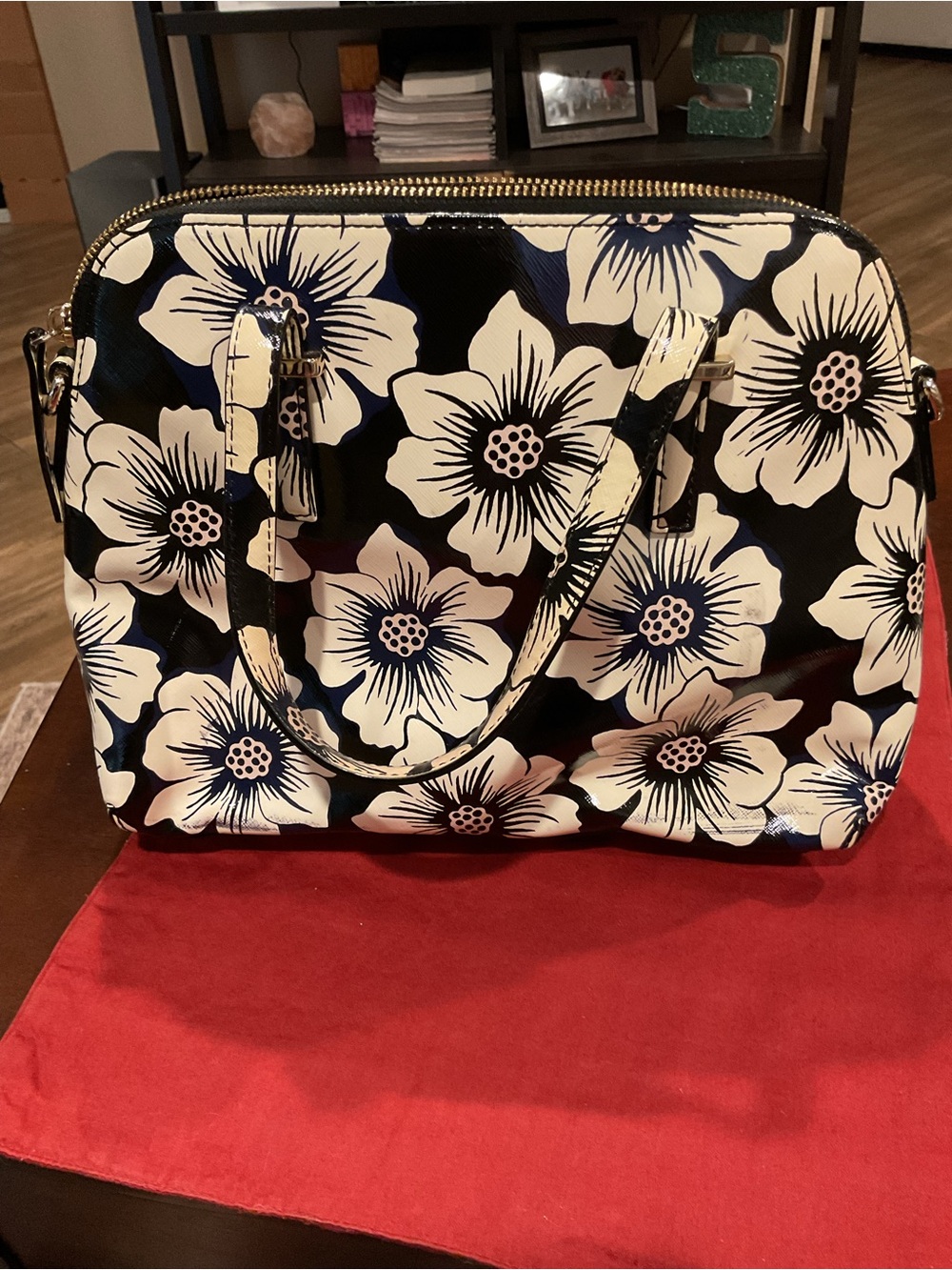 kate spade Black & White Floral Dome Satchel with Gold Hardware - Picture 2 of 11